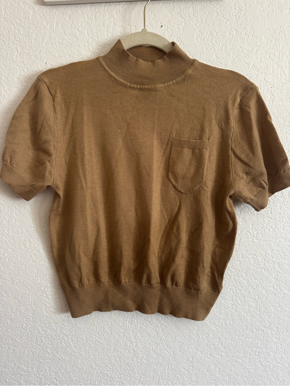 Cider Camel Mock Neck Short Sleeve Knit Sweater Top Size L